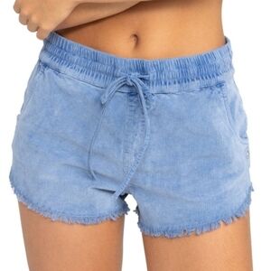 Roxy Scenic Route Mid Rise Shorts Sz S Blue Corduroy Womens Frayed Hem Bohemian